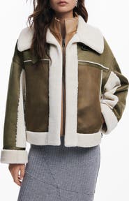 Desigual Edimurgo Faux Shearling Jacket with Faux Leather Bib