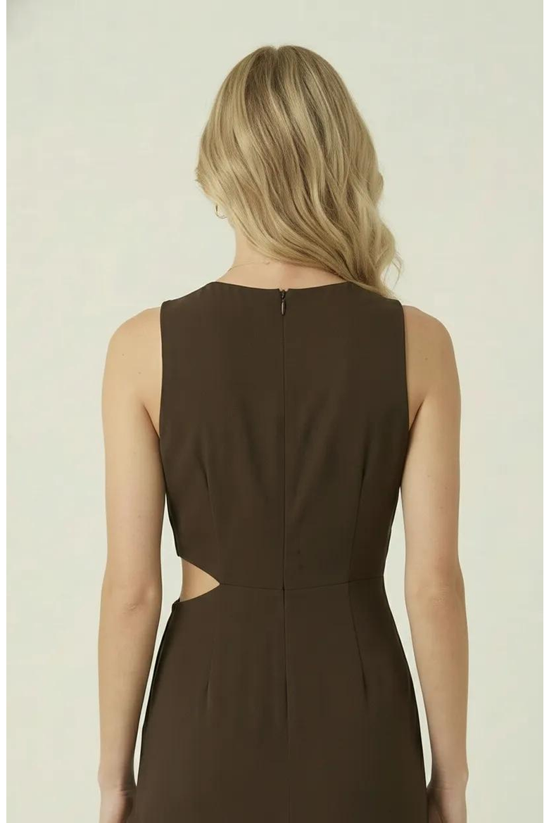Sleeveless Side Twist Front Slit Midi Dress, Alternate, color, Brown