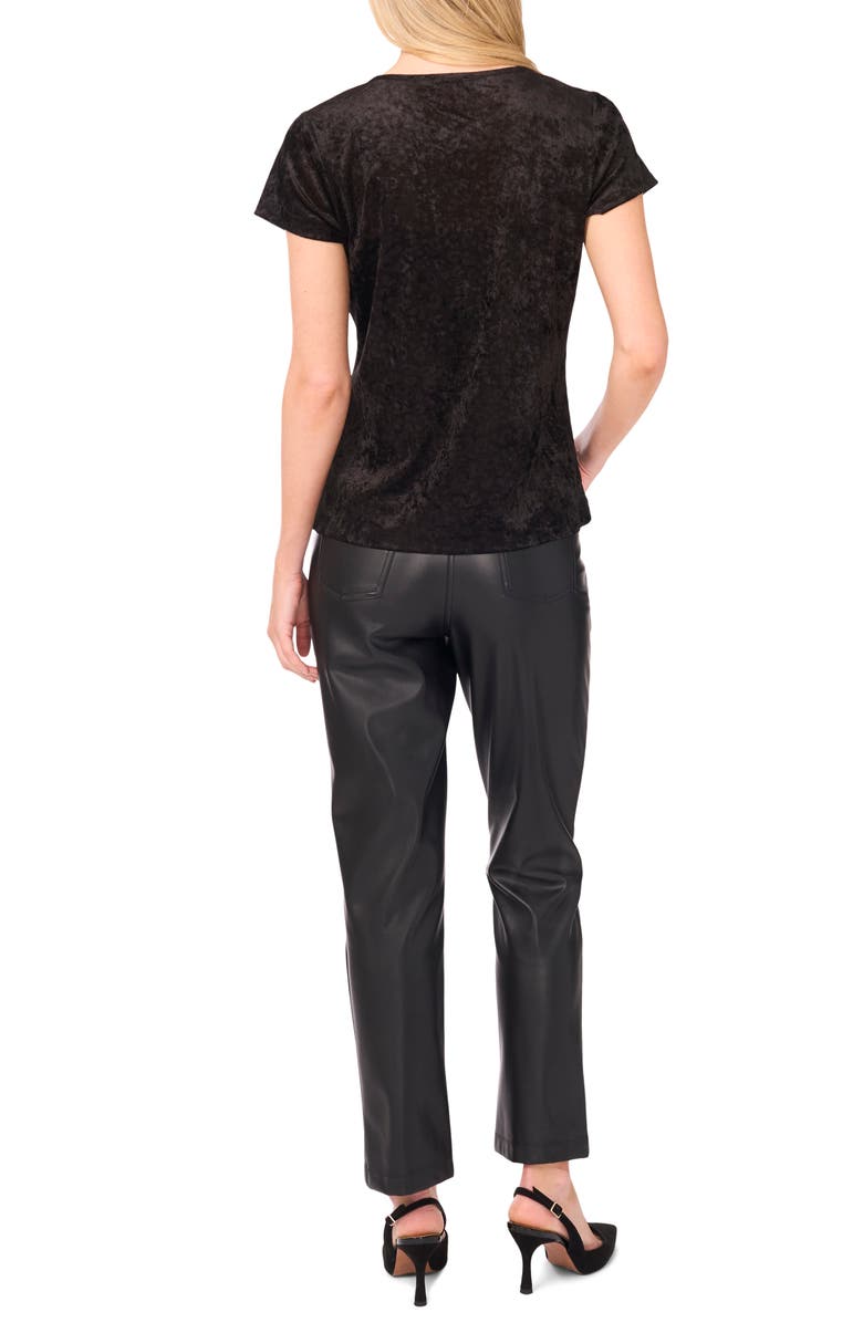 Vince Camuto Leopard Pattern Short Sleeve Velvet Shirt, Alternate, color, Rich Black