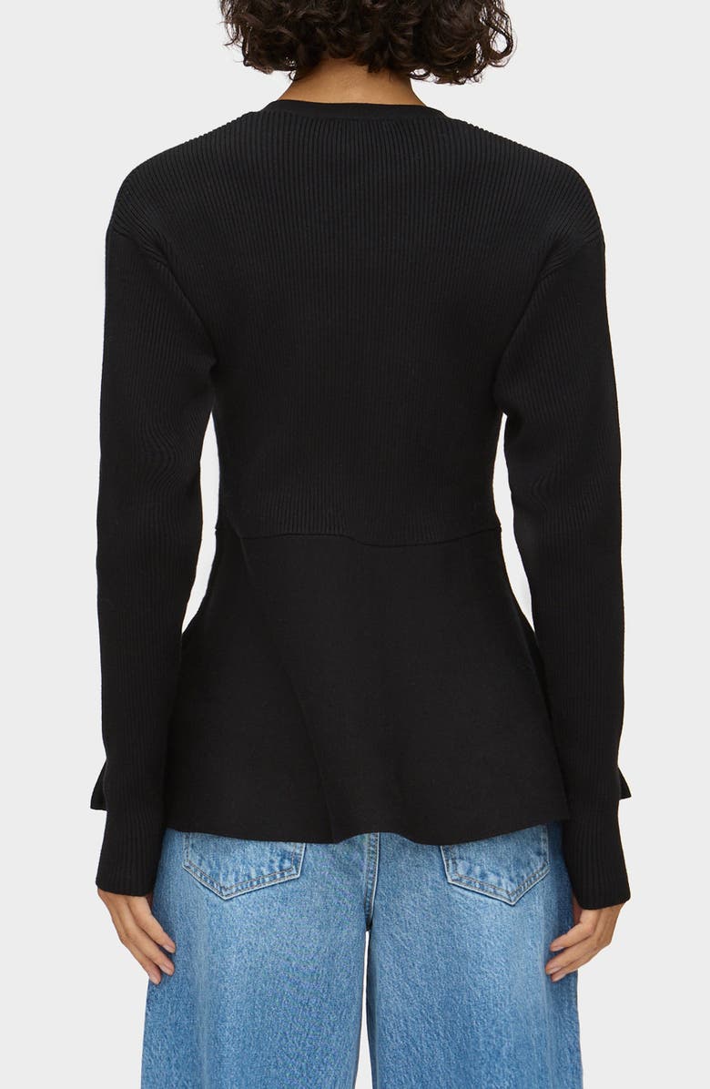 ALIGNE Peplum Detail Rib Zip Cardigan, Alternate, color, Black