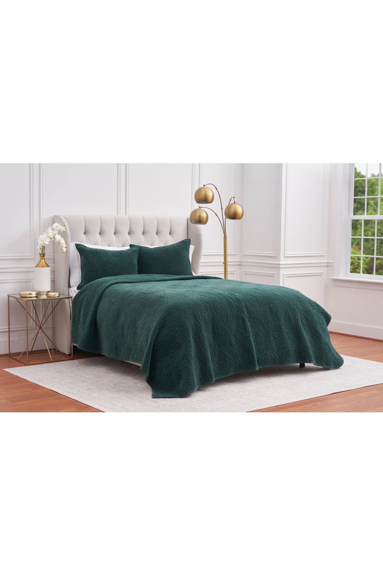 Vela Juniper Cotton Velvet Quilt Set, Main, color, Green