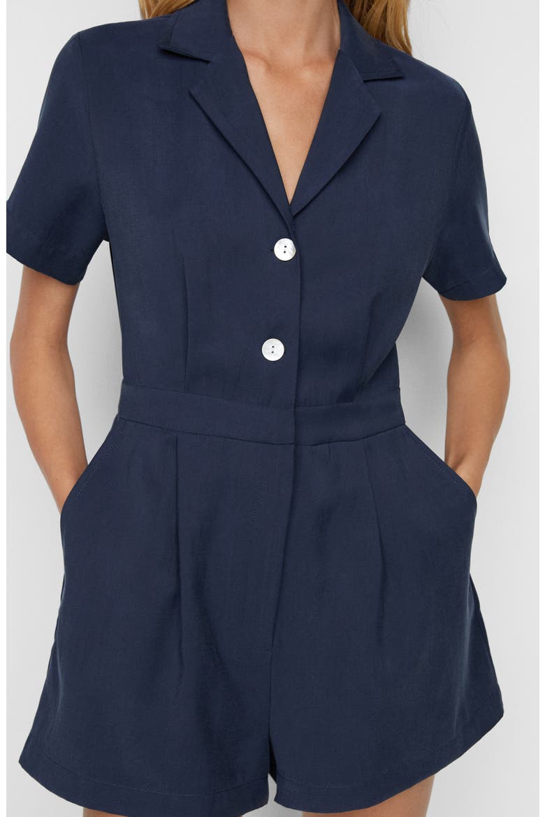 Notched Collar Romper, Alternate, color, NAVY