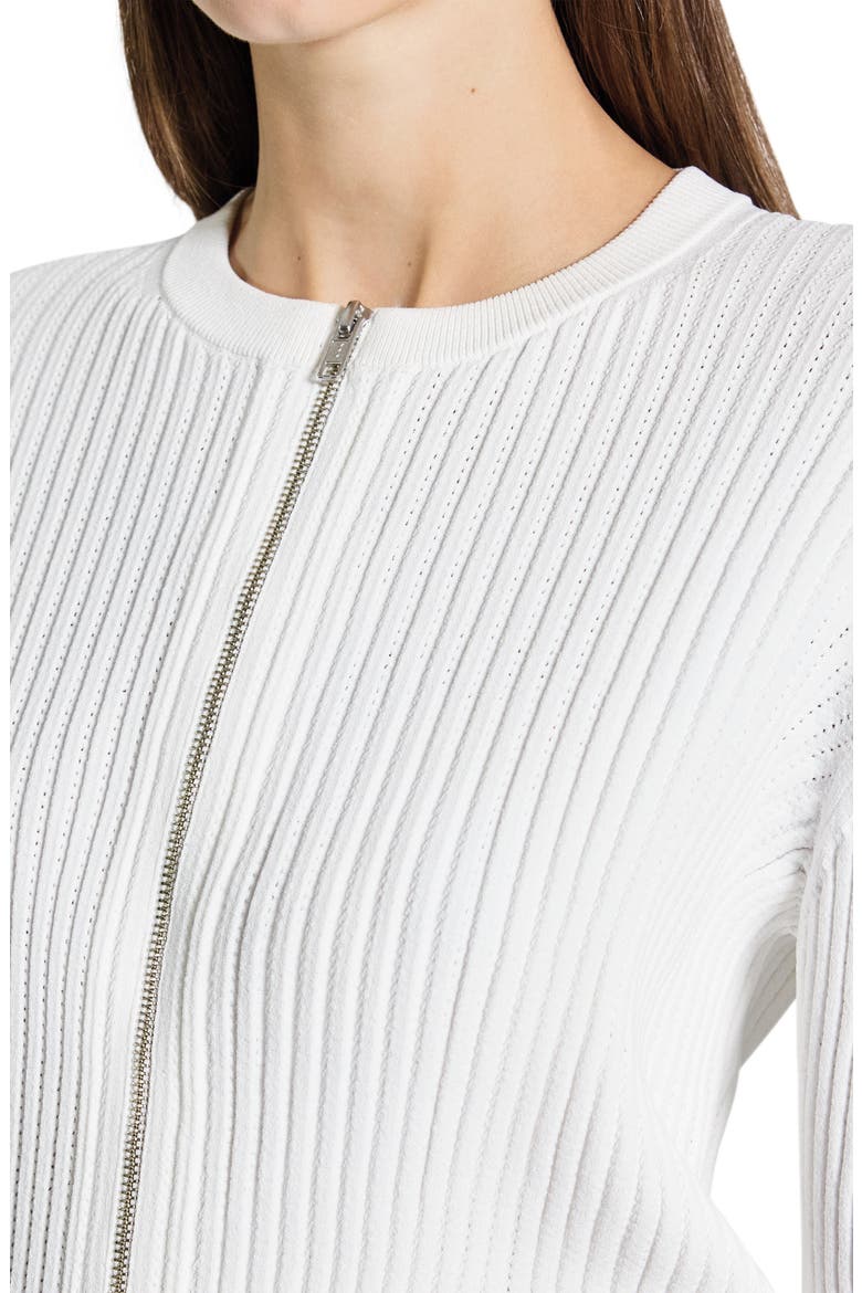 Pointelle Rib Zip Cardigan, Alternate, color, WHITE