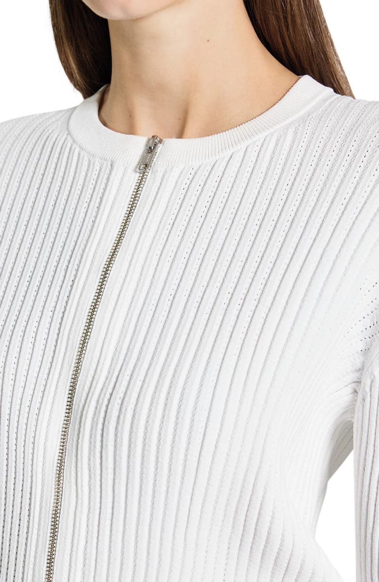 Theory Pointelle Rib Zip Cardigan, Alternate, color, White