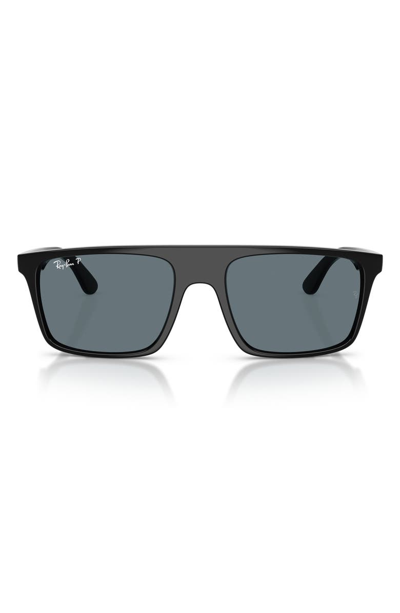 Ray-Ban 55mm Polarized Square Sunglasses, Main, color, Black / Dark Blue Polar