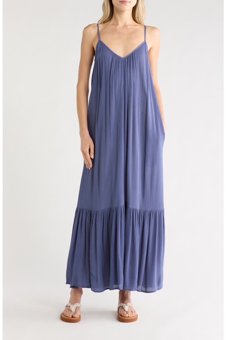 Gauze Tiered Maxi Dress, Main, color, BLUE INDIGO