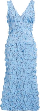 Eliza J Sequin Floral Appliqué Cocktail Midi Dress