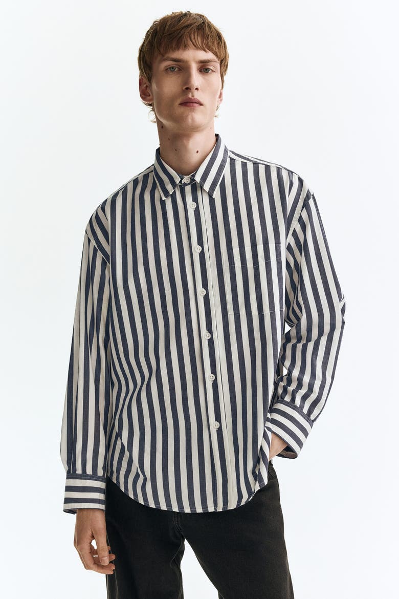 Relaxed Fit Poplin Shirt, Main, color, Dark blue/striped