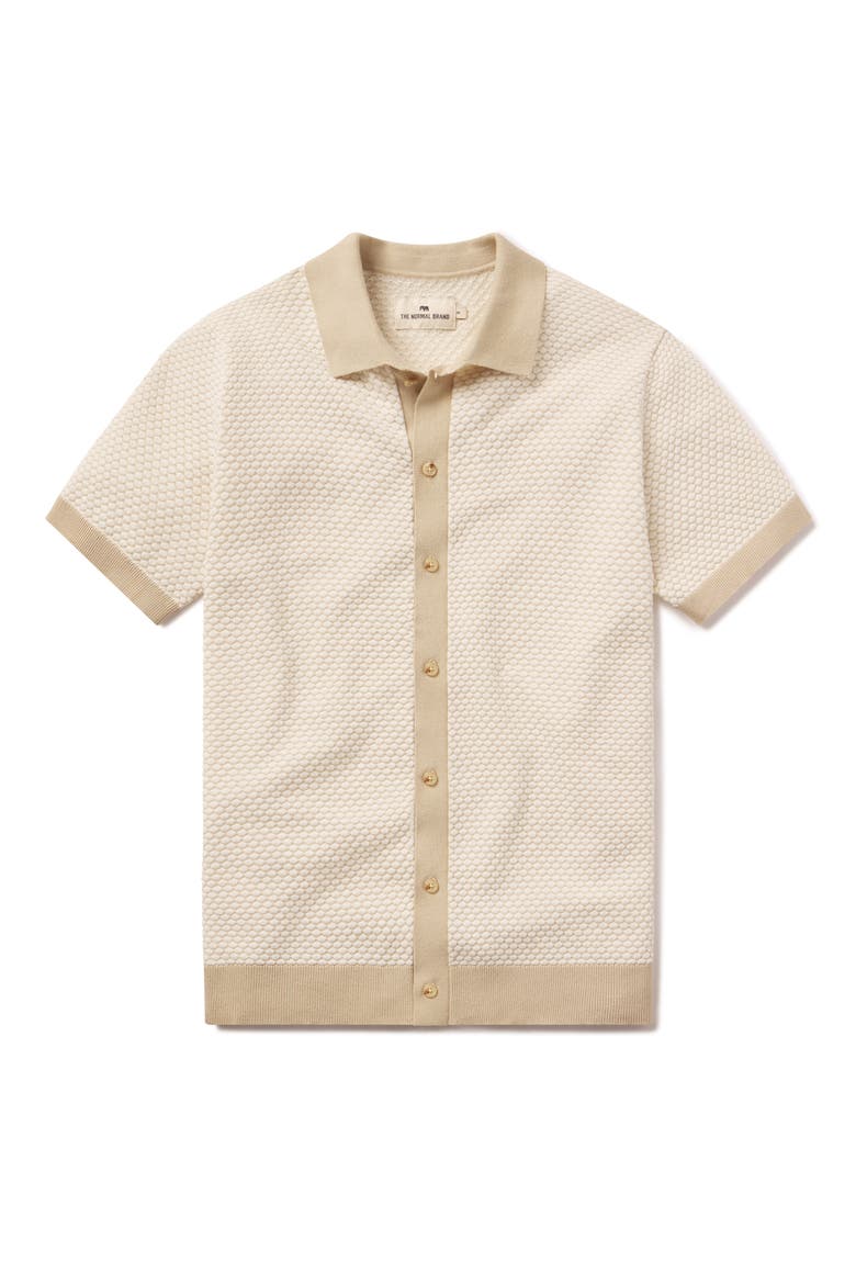 Robles Jacquard Knit Short Sleeve Button-Up Shirt, Alternate, color, IVORY/ KHAKI