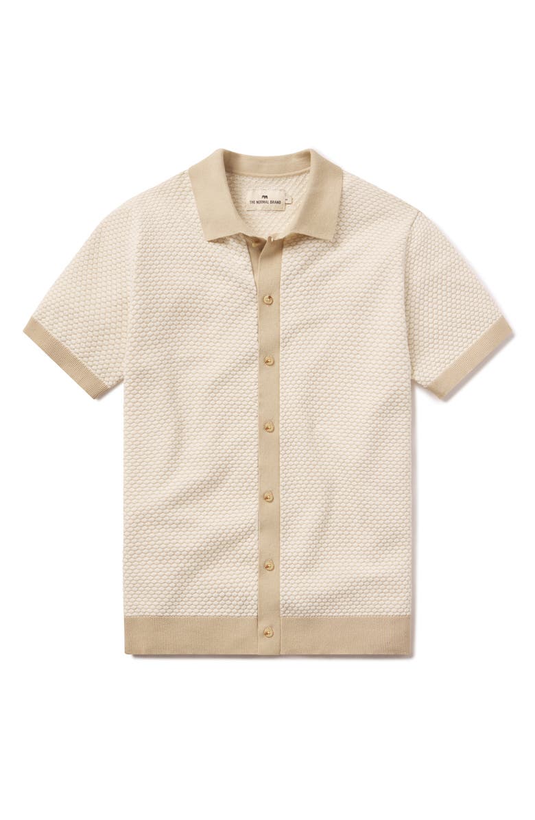 The Normal Brand Robles Jacquard Knit Short Sleeve Button-Up Shirt, Alternate, color, Ivory/ Khaki