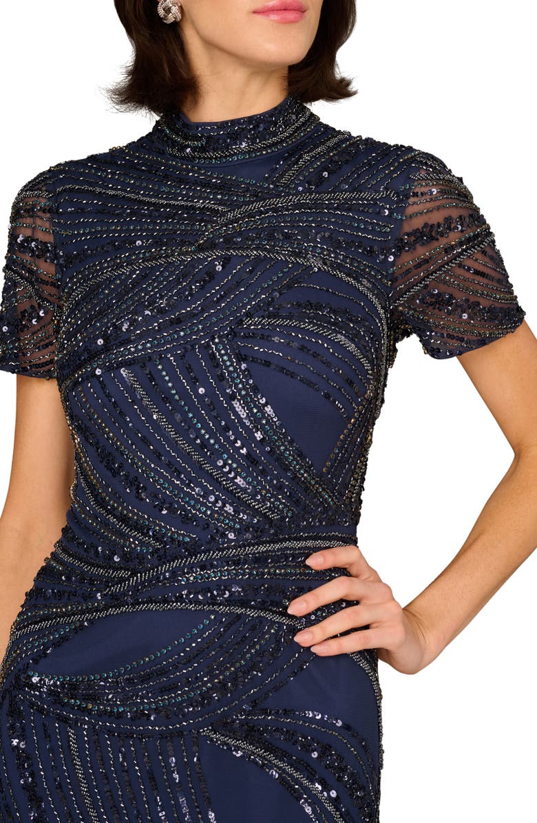 Aidan Mattox Beaded Short Sleeve Gown, Alternate, color,
