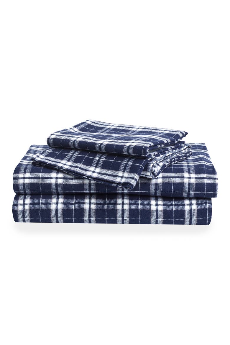 Oxford Tartan Cotton Sheet Set, Main, color, NAVY