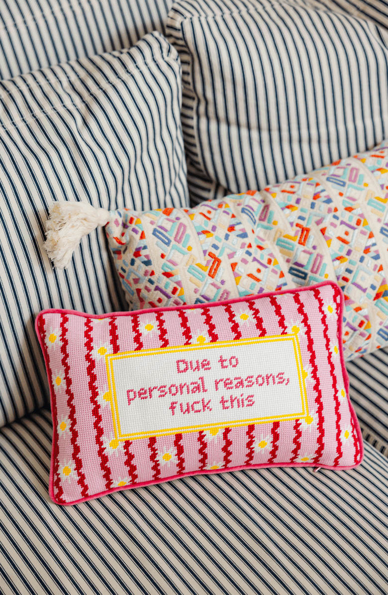 Furbish Studio F This Needlepoint Pillow, Alternate, color, F This