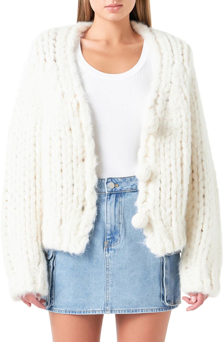 Grey Lab Chunky V-Neck Cardigan, Main, color, 