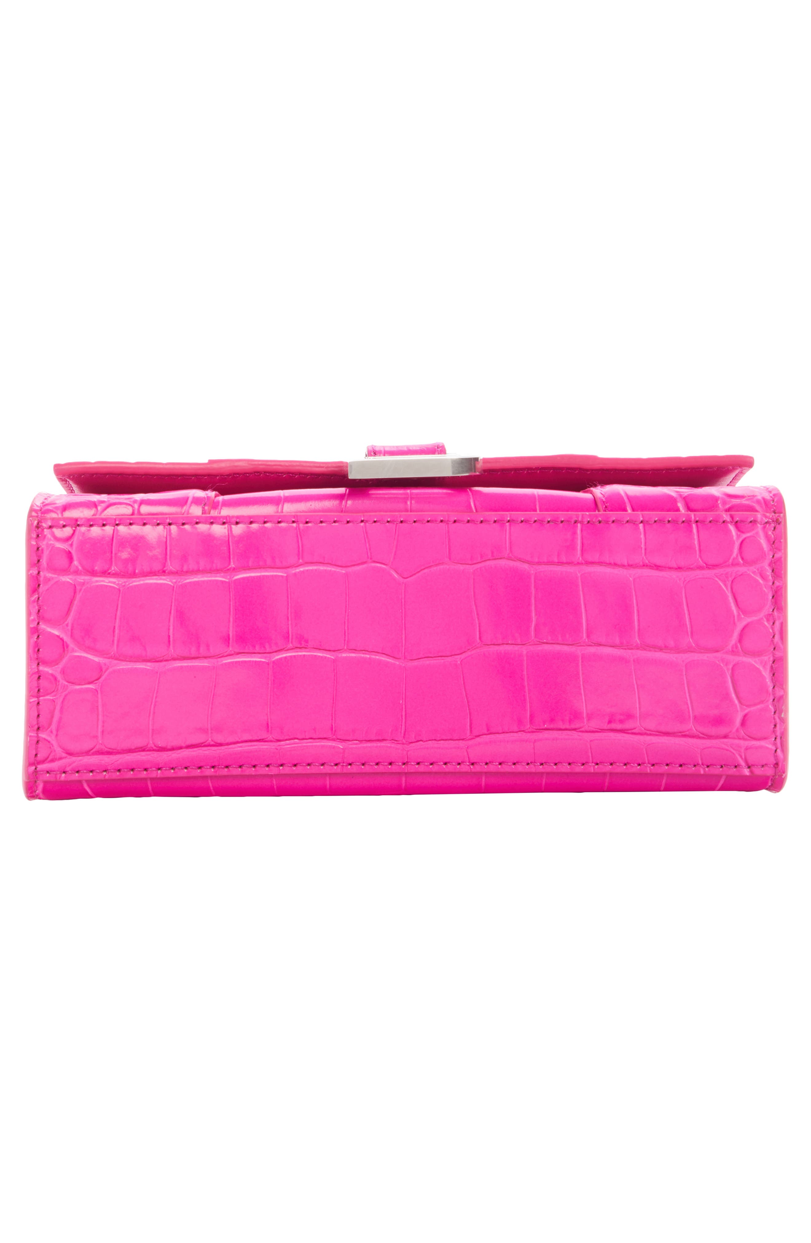 Extra Small Hourglass Croc Embossed Leather Top Handle Bag, Alternate, color, LIPSTICK PINK
