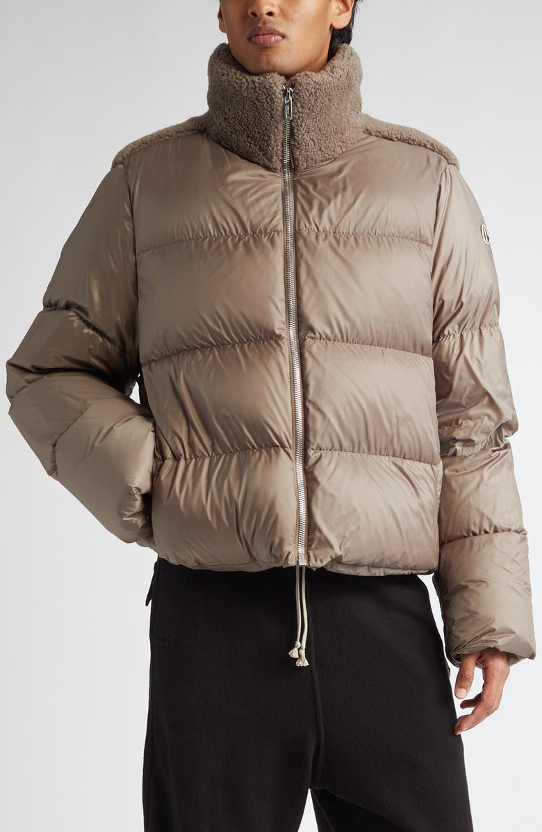 Moncler x Rick Owens Cyclopic Genuine Shearling Trim Down Puffer Jacket, Main, color,