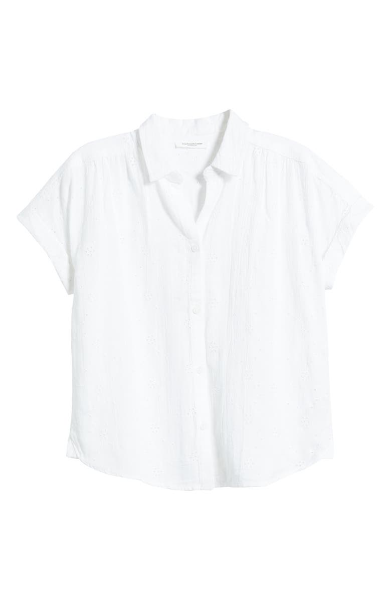 beachlunchlounge Noa Embroidered Cotton Blend Button-Up Top, Alternate, color, White