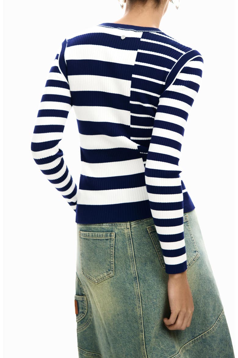 Stripe Rib Sweater, Alternate, color, WHITE/ BLUE