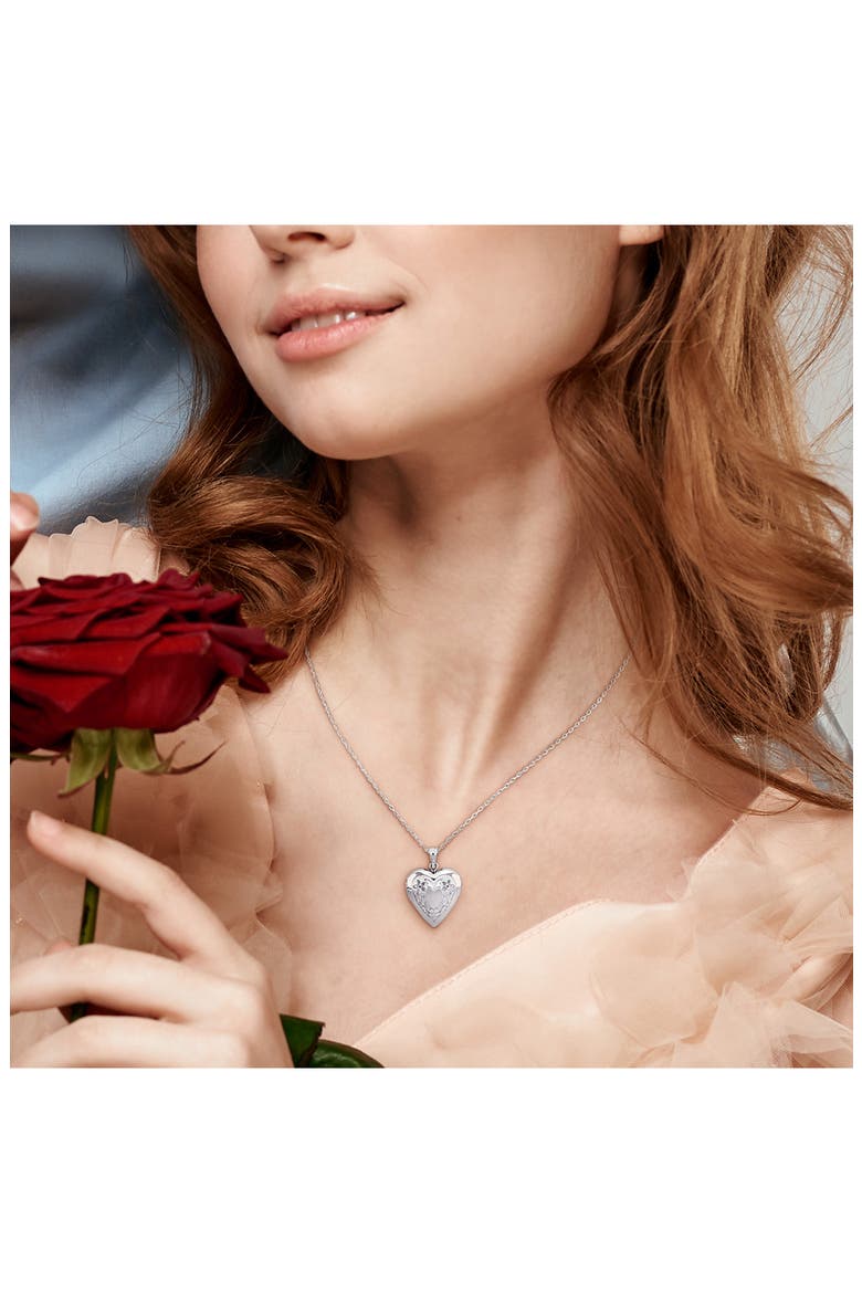 Floral Engraved Heart Locket Pendant Necklace, Alternate, color, SILVER