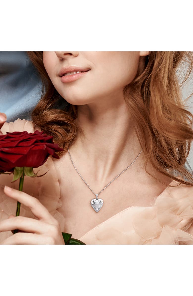 DELMAR Floral Engraved Heart Locket Pendant Necklace, Alternate, color, Silver