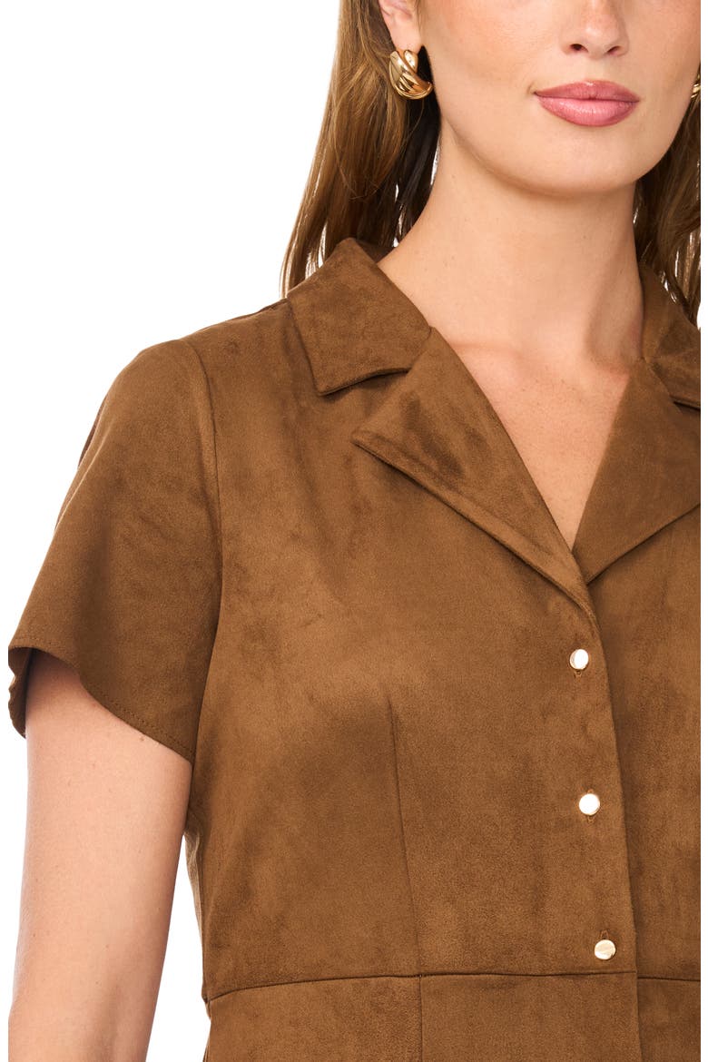 Short Sleeve Faux Suede Midi Shirtdress, Alternate, color, TOASTED