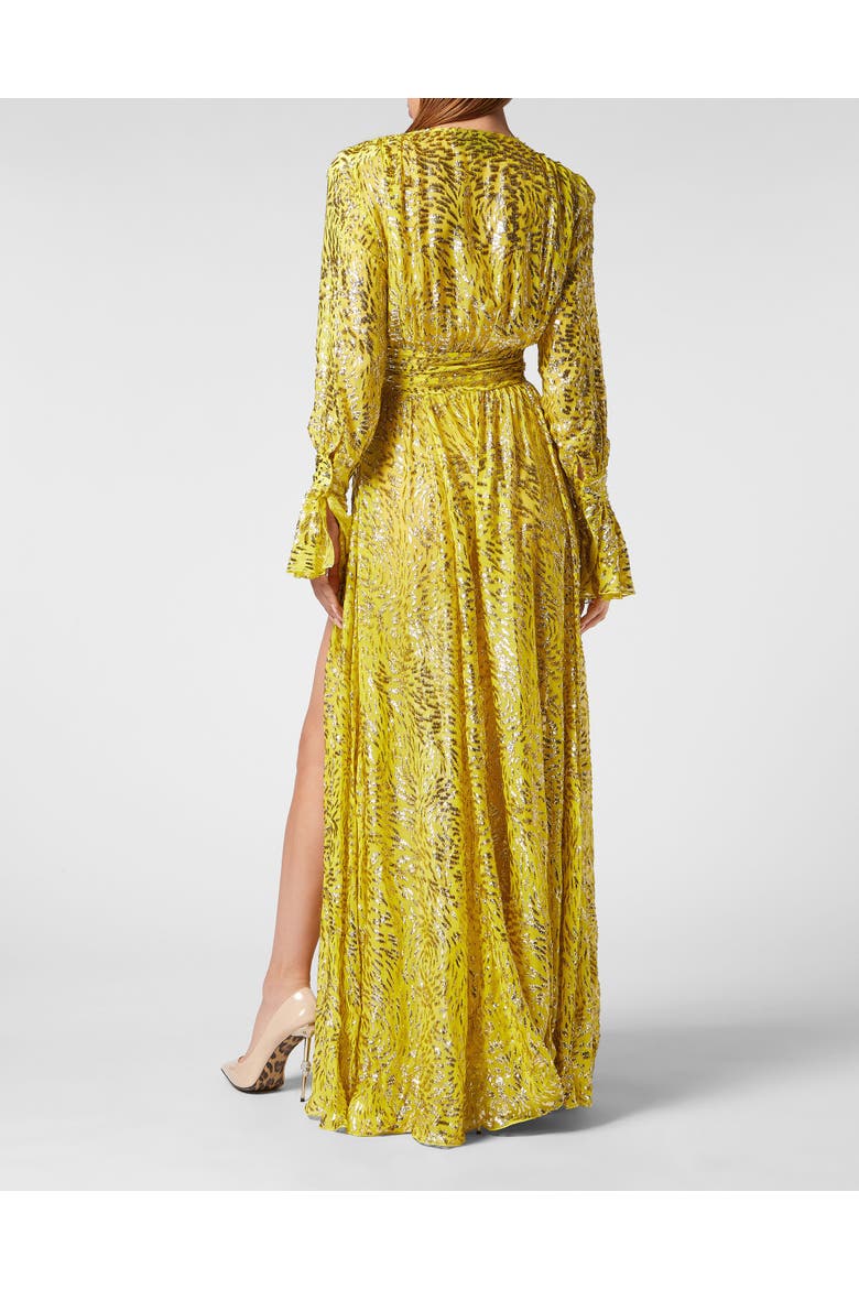 Gold Lurex Long Dress Women, Alternate, color, yellowfluo