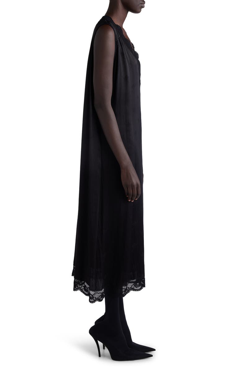 Balenciaga Lace Trim Sleeveless Silk Jacquard Dress, Alternate, color, 