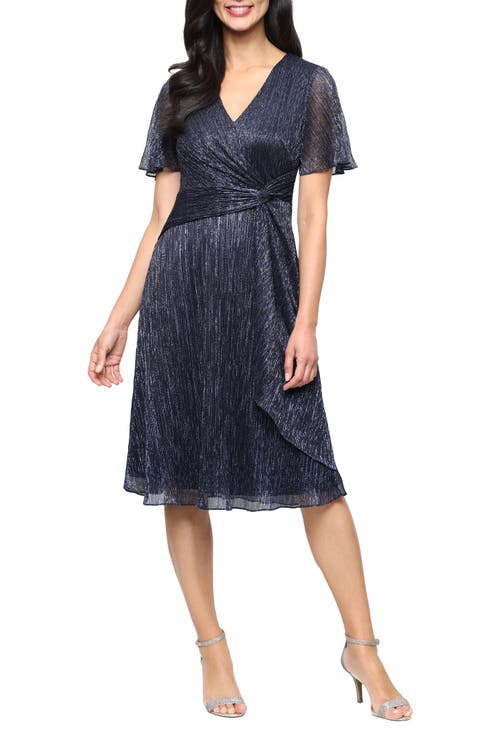 Knot Front Metallic Cocktail Dress