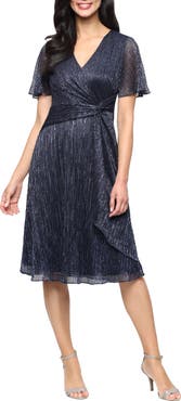 SL FASHIONS Knot Front Metallic Cocktail Dress