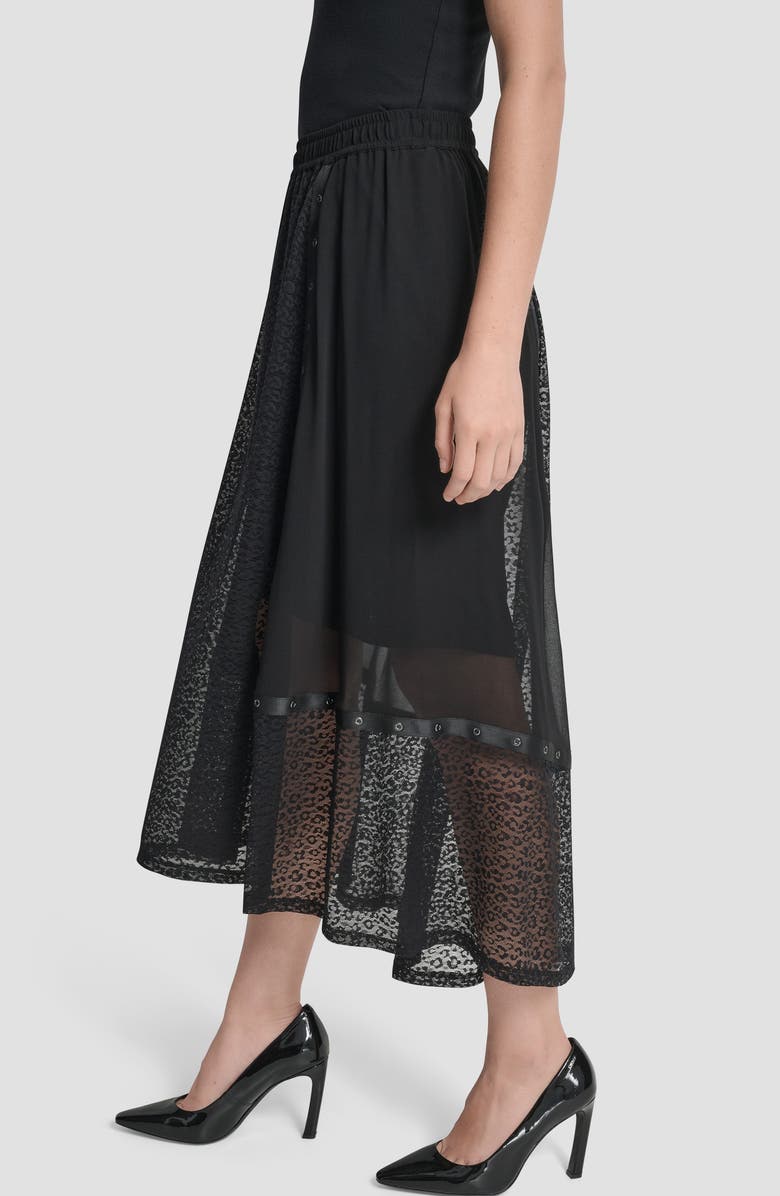 DKNY Leopard Spot Mesh A-Line Skirt, Alternate, color, Black