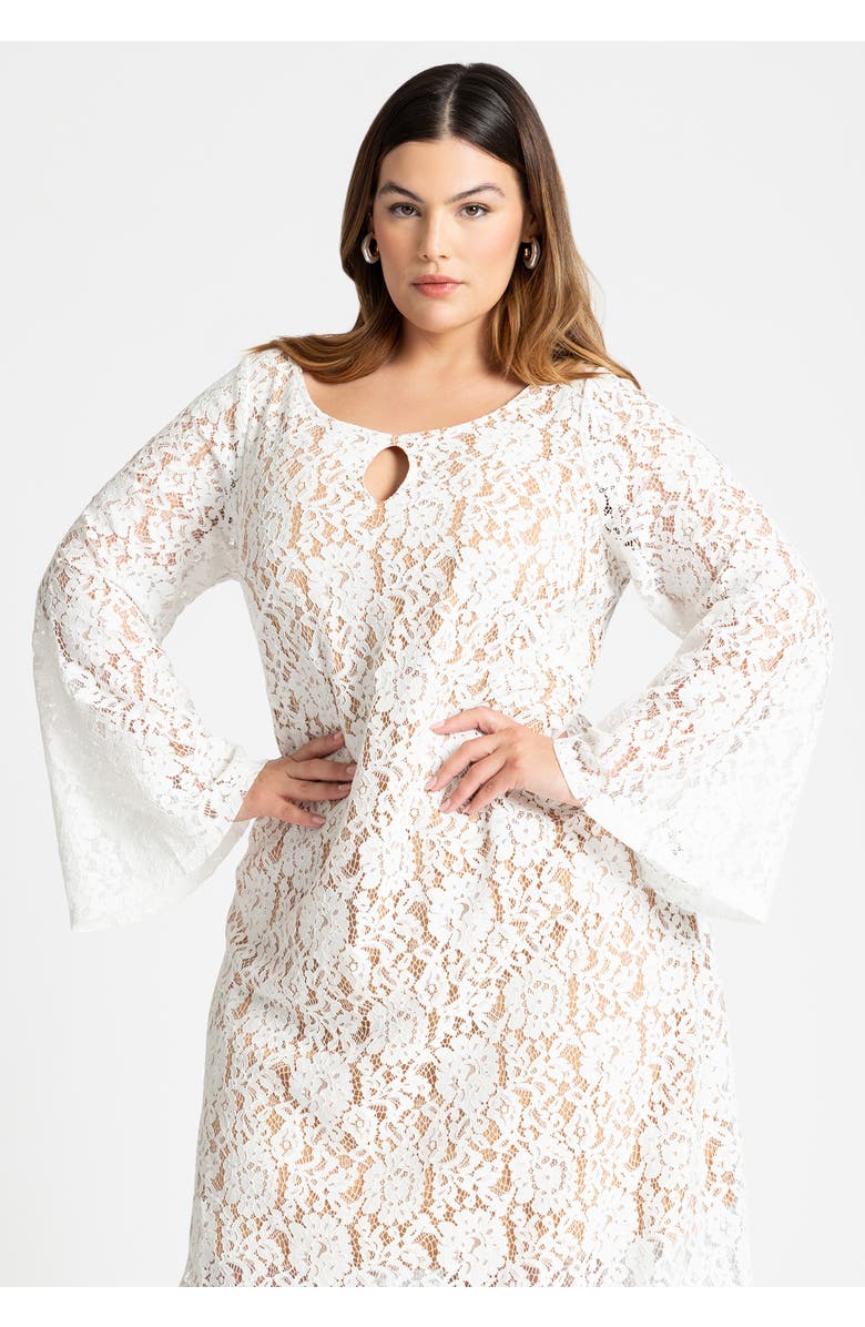 ELOQUII Lace Keyhole Maxi Dress, Alternate, color, Bright White