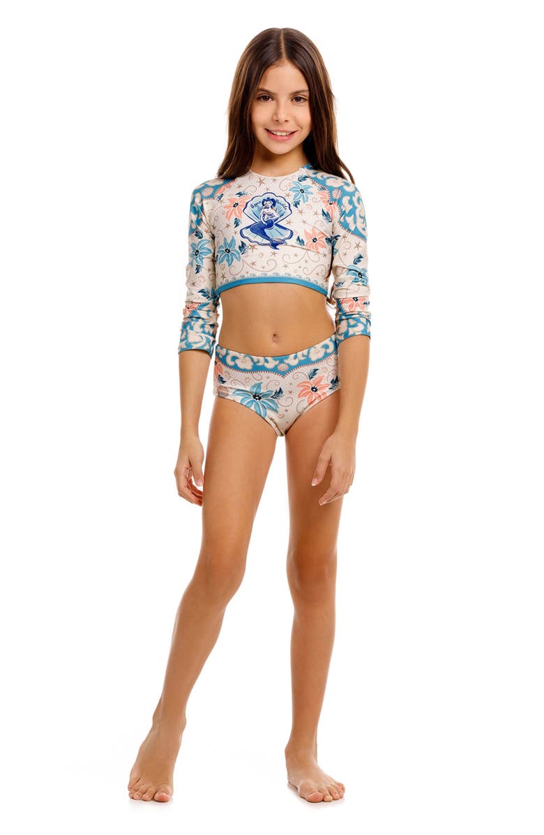 Agua Bendita Kids' Caramel Long Sleeve UPF 50 Two-Piece Rashguard Swimsuit, Alternate, color, Blue