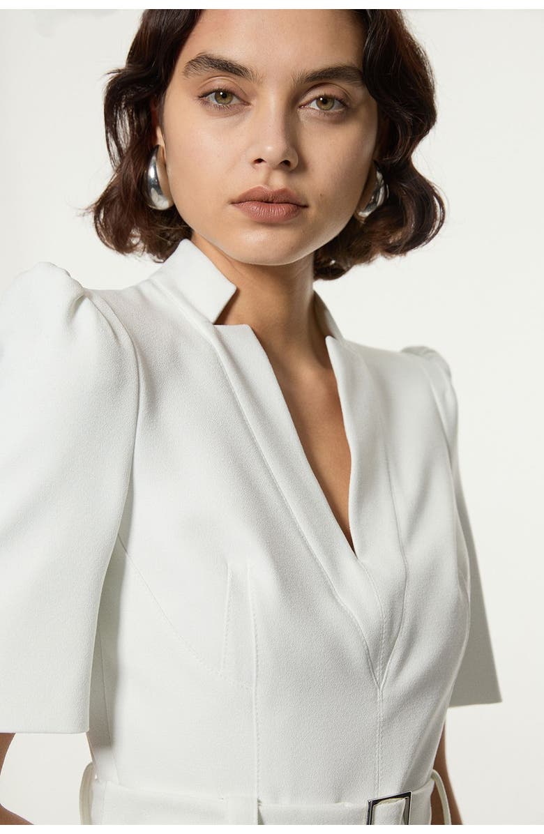 Karen Millen Petite Crepe Belted Jumpsuit, Alternate, color, Ivory