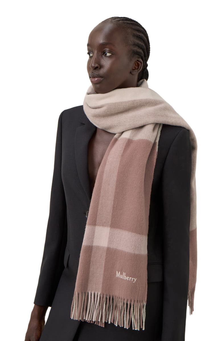 Mulberry Large Check Merino Wool Scarf, Alternate, color,