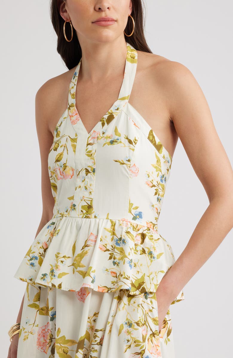 Chelsea28 Peplum Halter Dress, Alternate, color, Teal Reese Floral