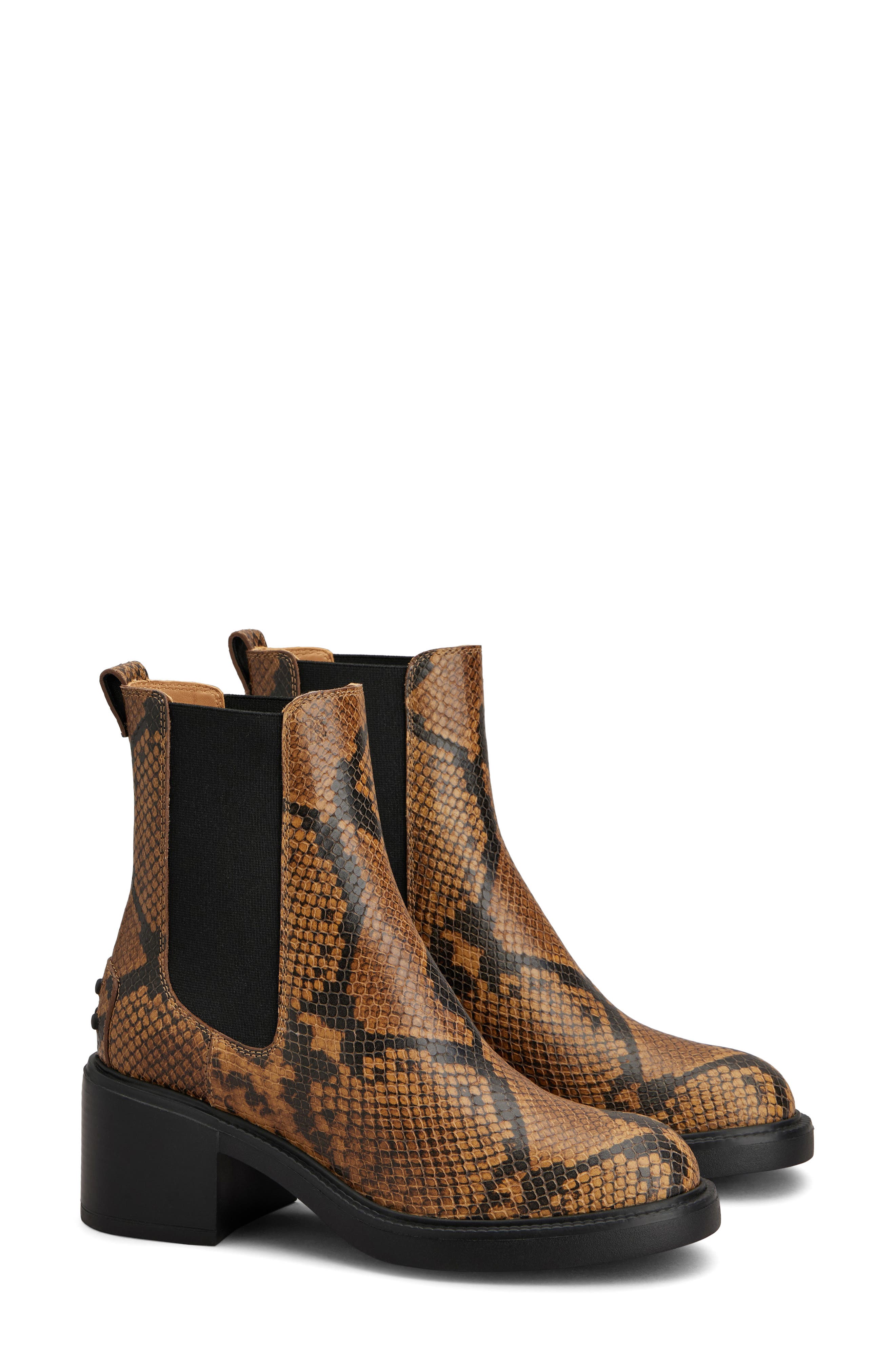 Snakeskin Embossed Leather Chelsea Boot, Main, color, MARRONE CHIARO