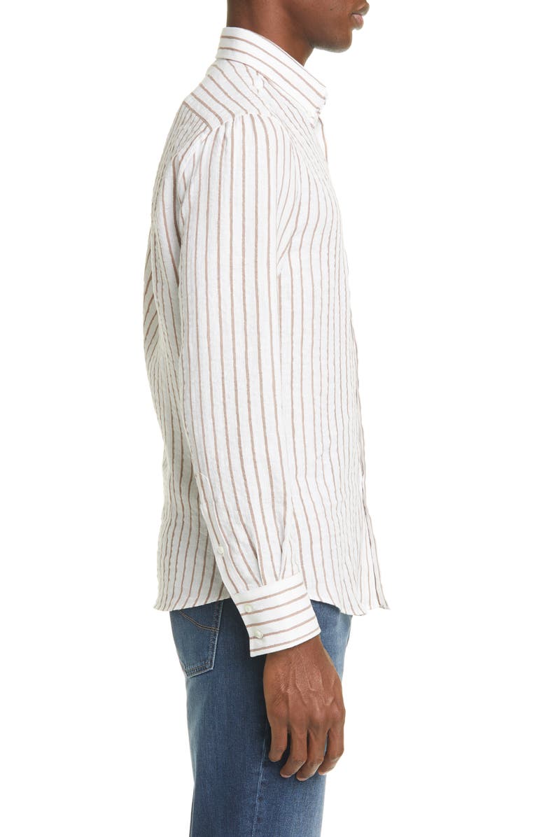 Brunello Cucinelli Slim Fit Stripe Linen Button-Down Shirt, Alternate, color,