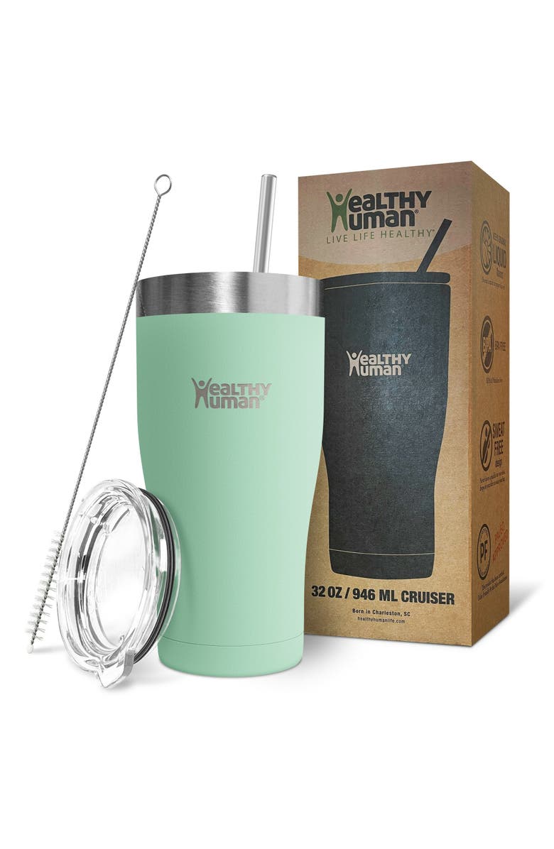 Healthy Human Stainless Steel Tumbler with Straw & Lid, 32 oz Seamist, Alternate, color, 