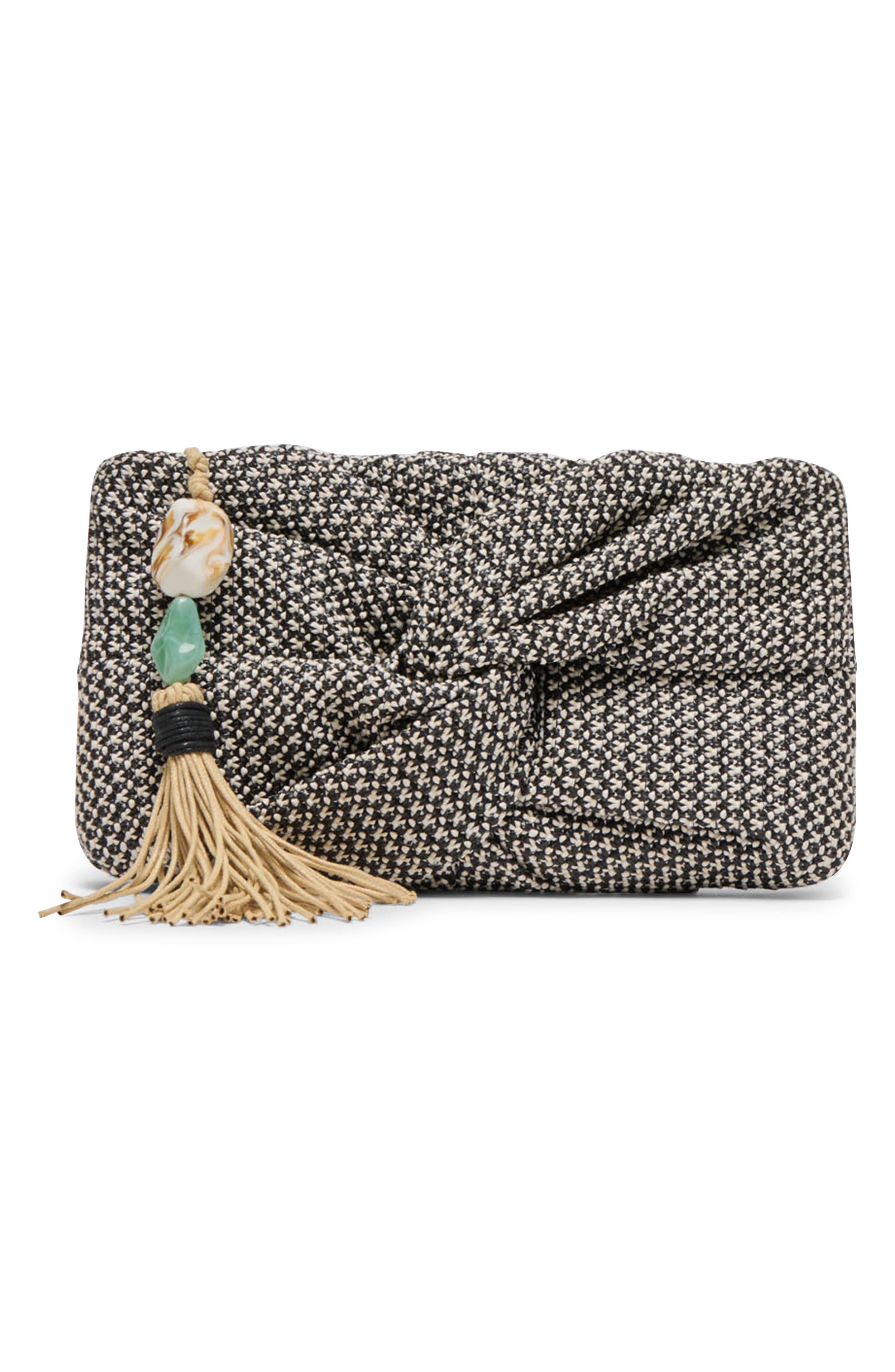 Dolce Vita Elowen Raffia Clutch, Alternate, color, Black