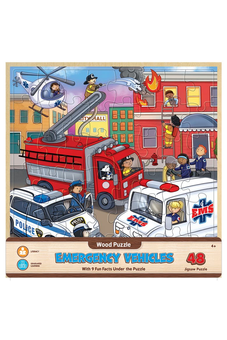 Emergency Vehicles 48 Piece Wood Puzzle, Main, color, Multicolor