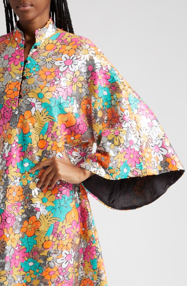 La Vie Style House Floral Sequin Cover-Up Caftan, Alternate, color, 