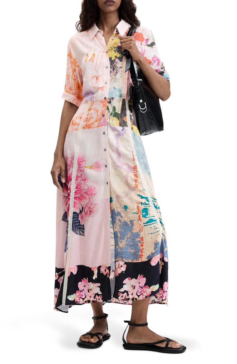 Desigual Floral Mixed Print Shirtdress, Main, color, 