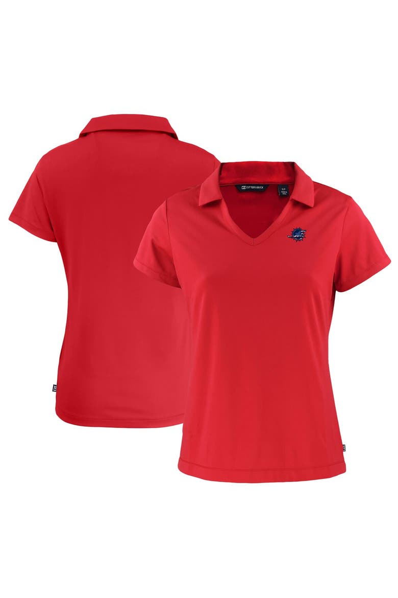 Women's Cutter & Buck  Red Miami Dolphins  Daybreak Eco Recycled V-neck Polo, Main, color, Red
