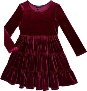 Kids' Long Sleeve Velvet Tiered Dress
