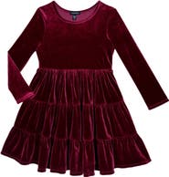 Zunie Kids' Long Sleeve Velvet Tiered Dress