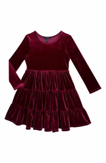 Kids' Long Sleeve Velvet Tiered Dress