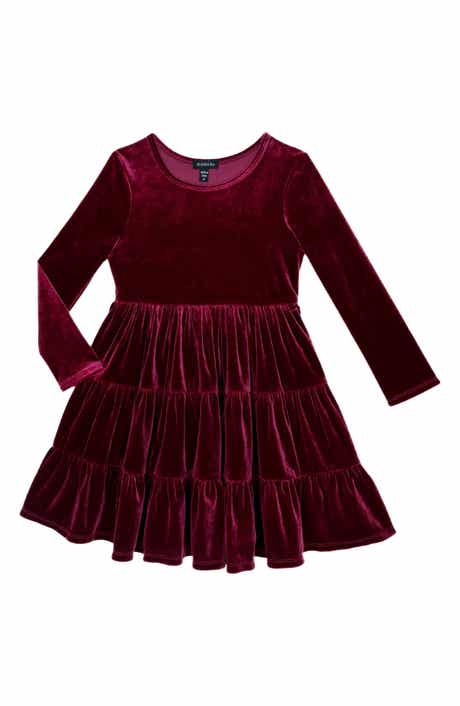 Kids' Long Sleeve Velvet Tiered Dress