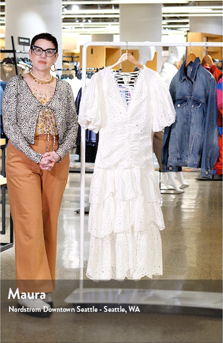 Eyelet Puff Sleeve Tiered Cotton Midi Dress, sales video thumbnail