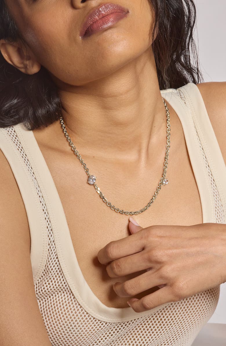 Lady Grey Crystal Tilt Cubic Zirconia Necklace, Alternate, color, Silver/ Clear