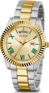 GUESS Connoisseur Day/Date Two-Tone Bracelet Watch, 42mm